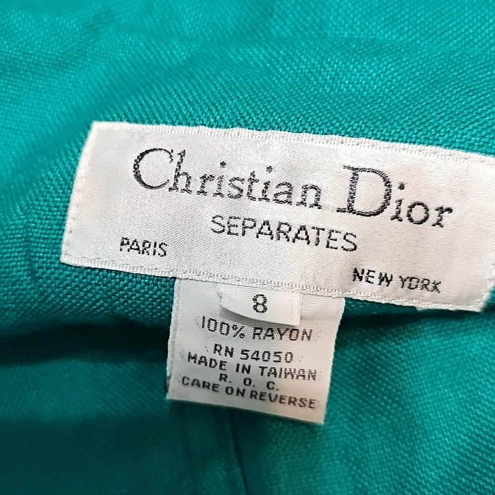 Christian Dior One Button Rayon Green Blazer With Patch Pockets 8